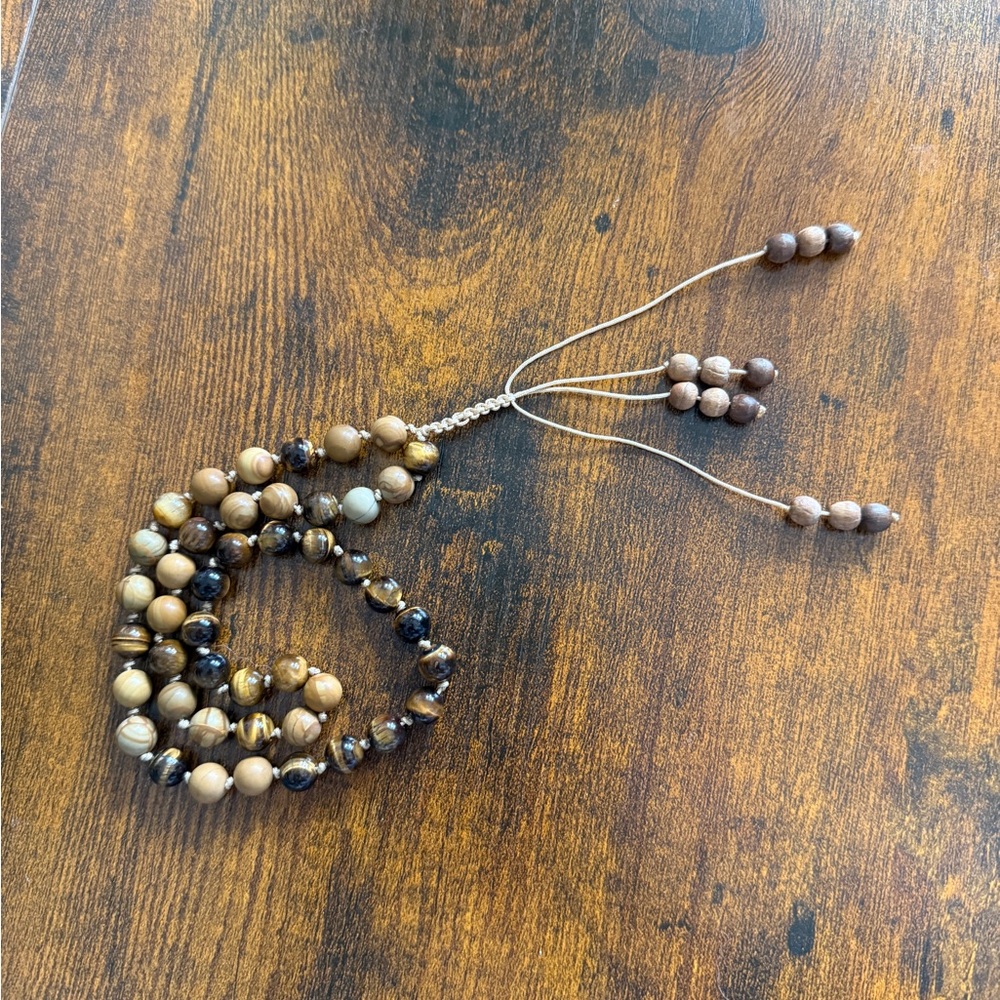 Tiger eye and petrified wood mala